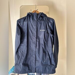 Women’s Columbia Navy Hooded rain Jacket S w/omnitech